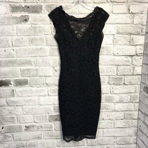Vintage 90s Y2K Le Chateau Sheer Black Lace Overlay Sleeveless Slip Dress